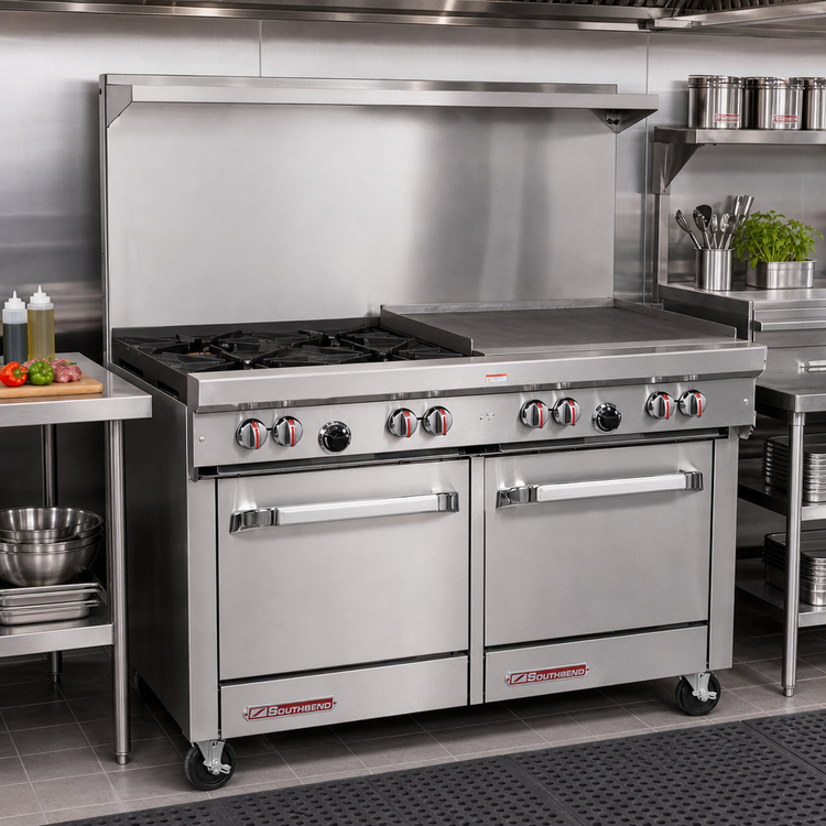 Product image #2 for Southbend S-Series 48-Inch Gas Restaurant Range with 2 Open Burners, 36-Inch Griddle, Convection Oven and Cabinet Base