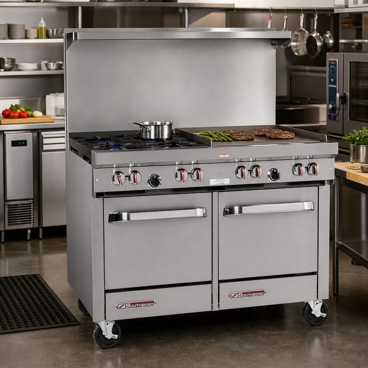 Product image #2 for Southbend S-Series 48-Inch Gas Restaurant Range with 2 Open Burners, 36-Inch Griddle, Convection Oven and Cabinet Base