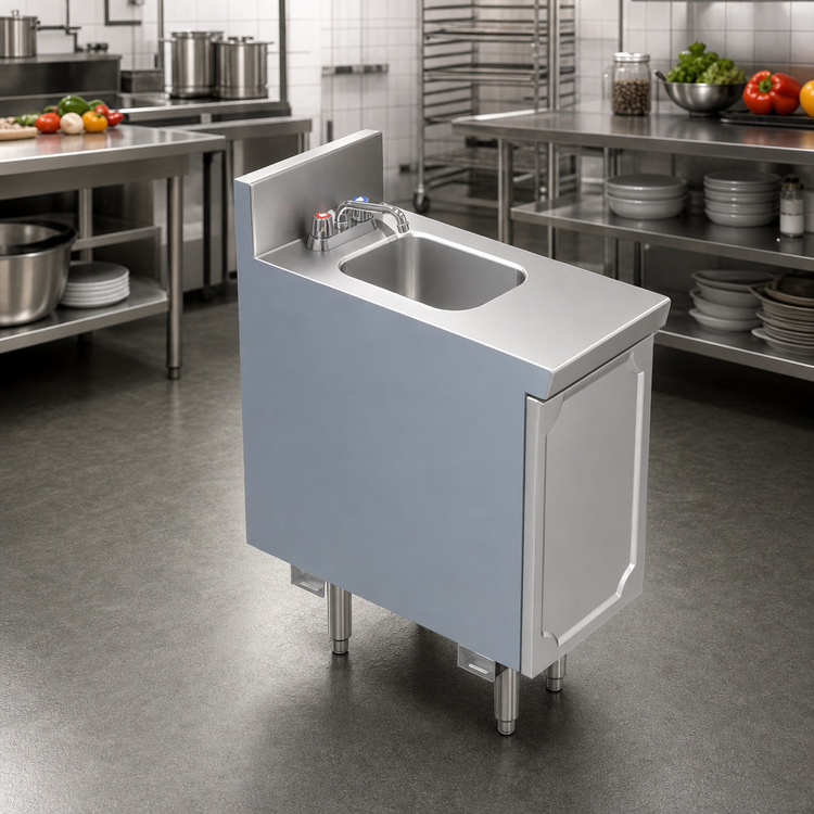 Product image #2 for La Rosa Refrigeration Utility Stand Sink Unit with Enclosed Base, Faucet, and Basket Drain
