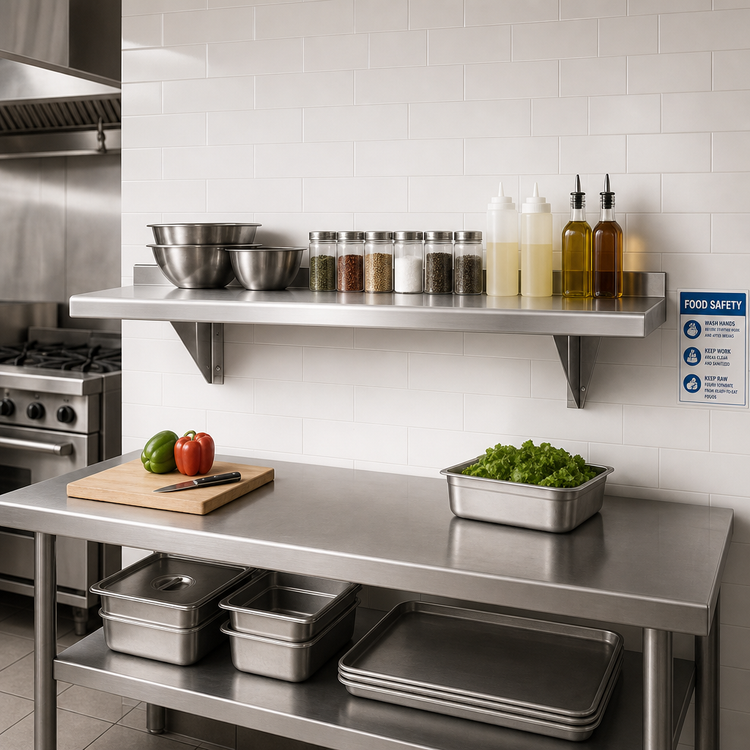 Product image #2 for Advance Tabco Wall-Mounted Stainless Steel Shelf, 48"W x 12"D