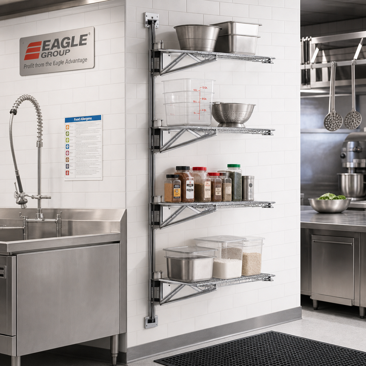 Product image #2 for Eagle Adjustable Post Wire Wall Mount Prepackaged Mid Unit for 18-Inch-Deep Shelves, 63-Inch Post, Chrome Finish