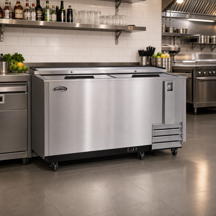 Product image #2 for KoolMore 65-Inch Stainless Steel Commercial Bottle Cooler, 19 Cu. Ft., Built-In Opener