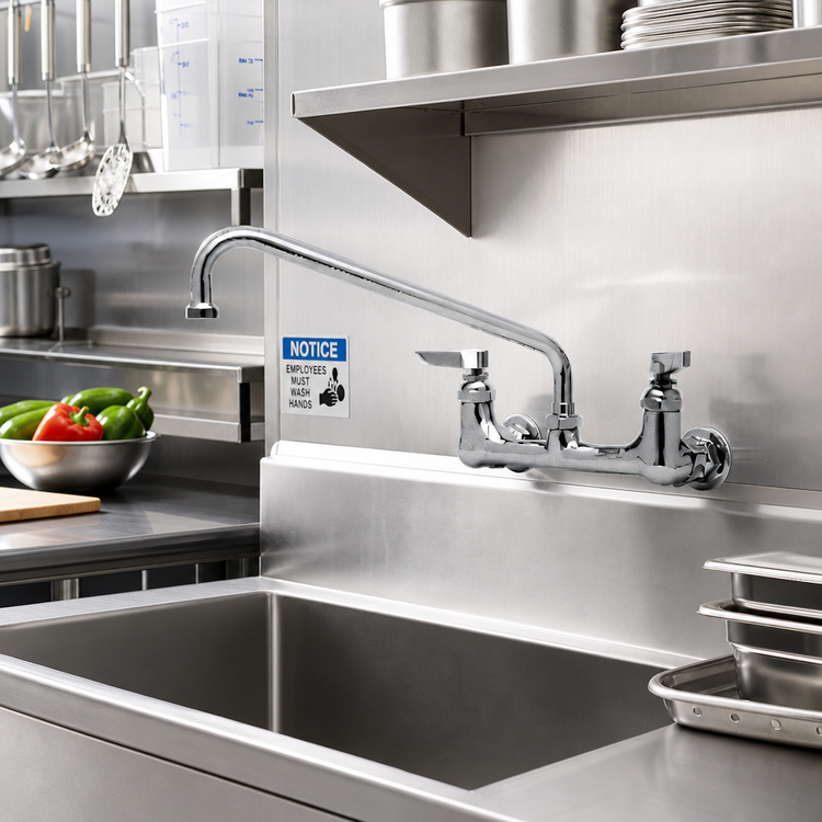 Product image #2 for T&S Brass Low-Lead Wall-Mount Sink Mixing Faucet with 12-Inch Swing Nozzle, 8-Inch Centers