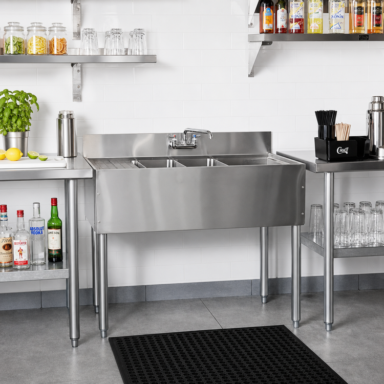 Product image #2 for CHOICE 24-Inch Two-Compartment Stainless Steel Underbar Sink Unit, 4-Inch On-Center Splash Mount