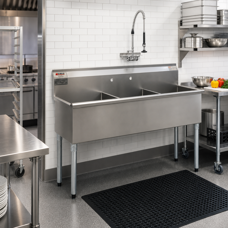 Product image #2 for Eagle Group Three-Compartment Utility Sink, 73-3/8"W x 28"D, 16-Gauge 430 Stainless Steel, No Drainboards