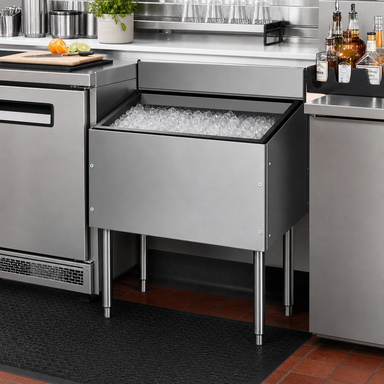 Product image #2 for CHOICE Underbar Stainless Steel Ice Bin with Built-In 10-Circuit Cold Plate, 30 Inch W x 24 Inch D, 106 lb. Capacity