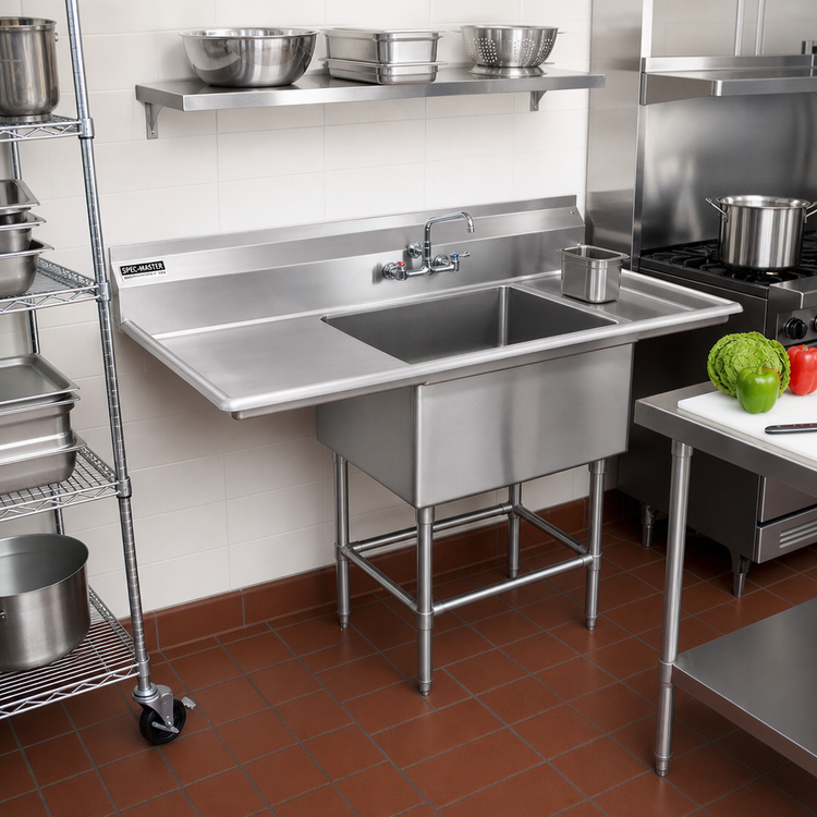 Product image #2 for Spec-Master FN Series 1-Compartment Stainless Steel Sink with Left Drainboard, 49-1/2 x 27 Inches