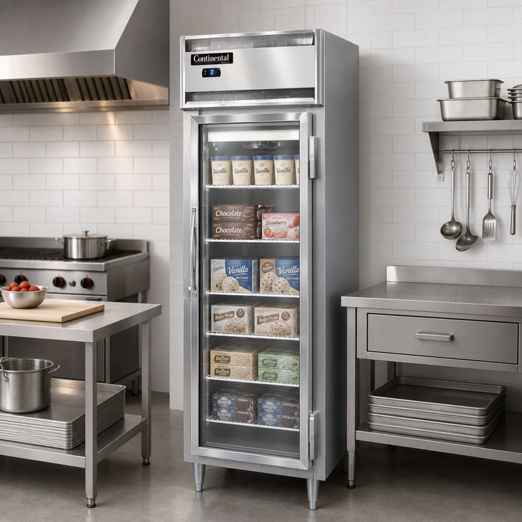 Product image #2 for Continental Refrigerator D1FSNSAGD Designer Line One-Section Shallow Depth Reach-In Display Freezer with Glass Door