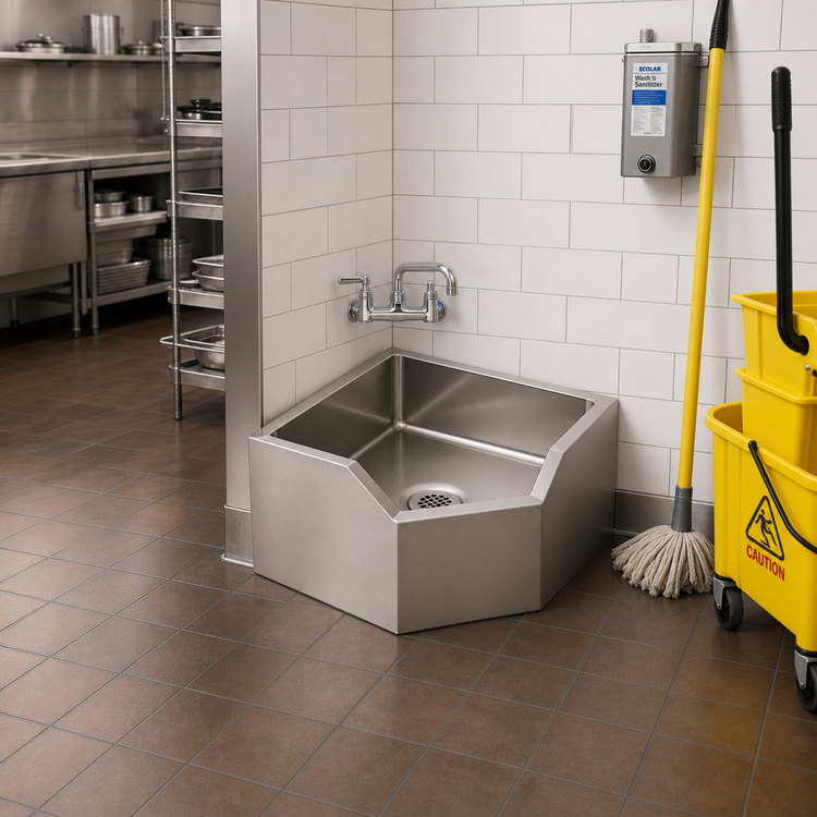 Product image #2 for Eagle F2121-12-CDE Corner Floor-Mounted Mop Sink with Drop Edge, 21 x 21 x 12 Inch Fabricated Bowl