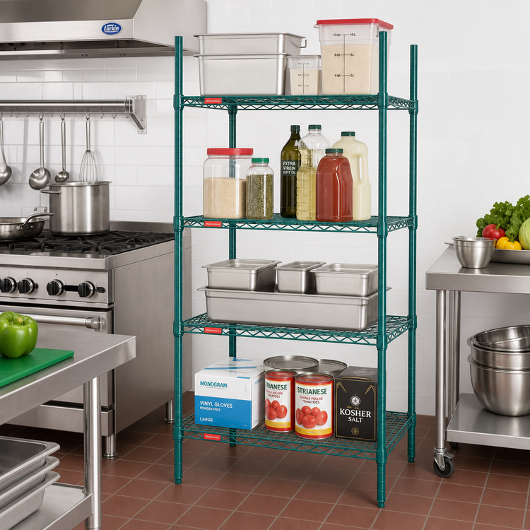 Product image #2 for Eagle Group Valu-Gard 4-Tier Starter Wire Shelving Unit, 24 x 24 x 74 Inches, Green Epoxy