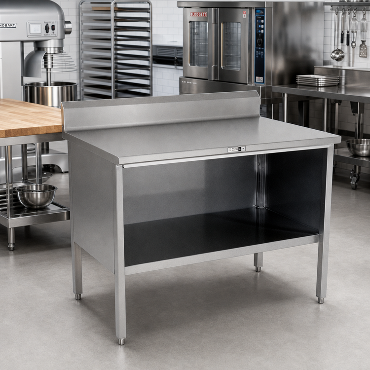 Product image #2 for John Boos Open Front Enclosed Base Work Table, 84 x 24 Inches, 14-Gauge Stainless Steel Top with 5-Inch Backsplash