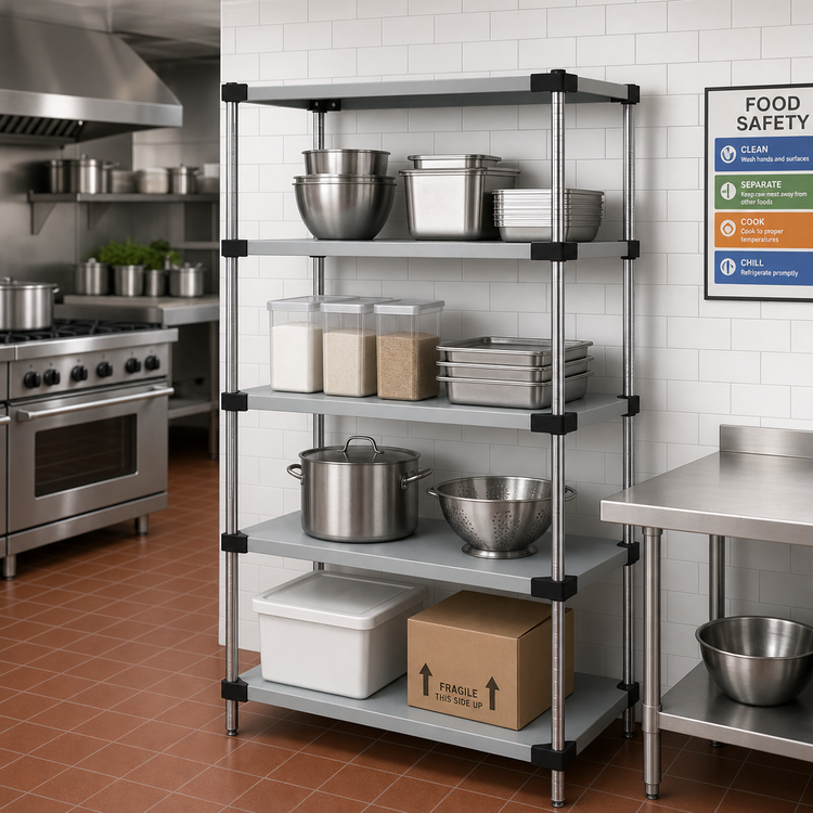 Product image #2 for Solid Shelving Starter Kit, 54 x 14 x 74 Inches, 4-Shelf, 304 Stainless Steel, Stationary