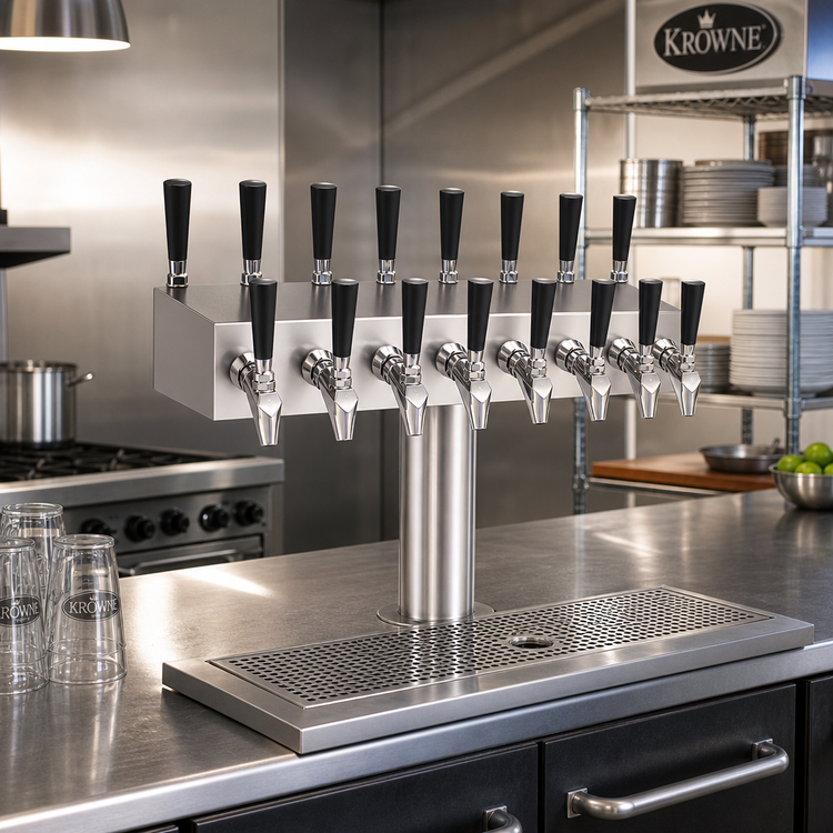 Product image #2 for Krowne Double-Sided T-Head Glycol-Cooled Countertop Beer Tower, 14-Faucet Capacity, 21-Inch Length
