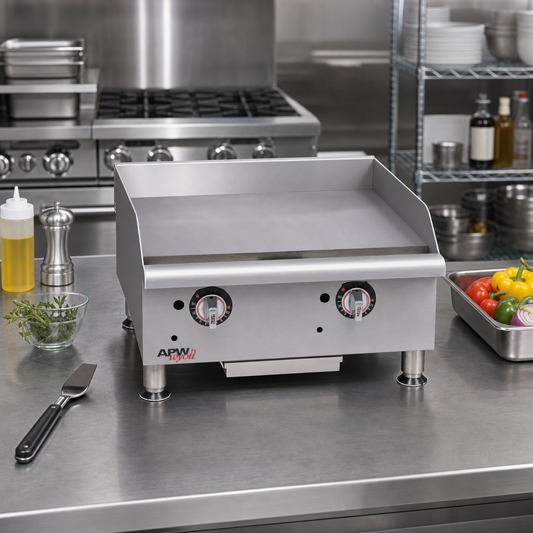 Product image #2 for Workline 24-Inch Countertop Gas Griddle with Smooth Polished Steel Plate and Thermostatic Controls