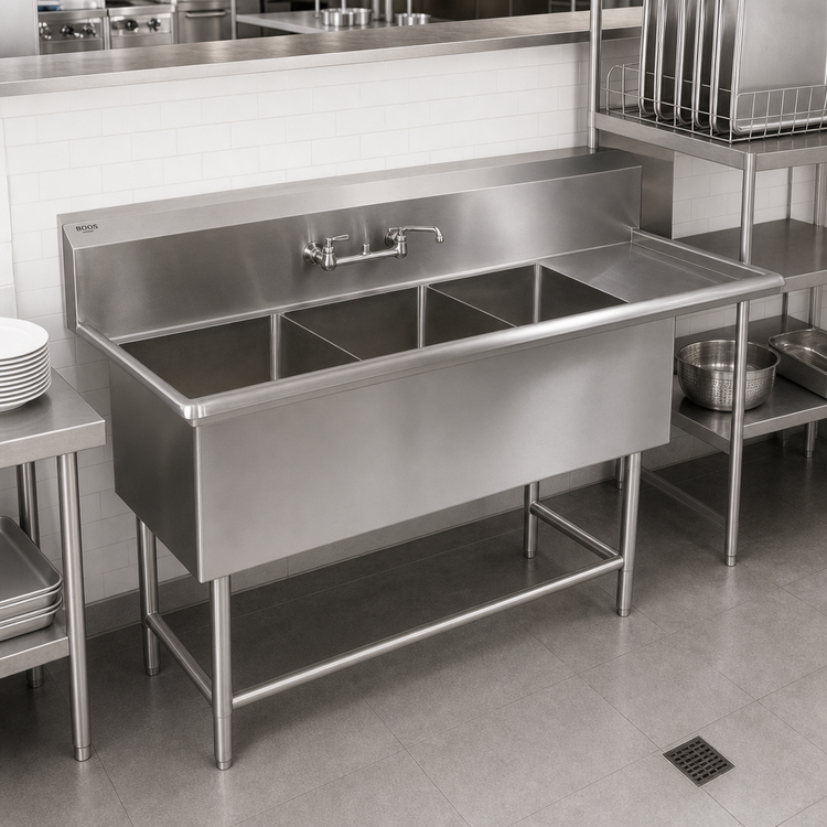 Product image #2 for John Boos Pro-Bowl 3-Compartment Sink with 30-Inch Right Drainboard, 14-Gauge 300-Series Stainless Steel