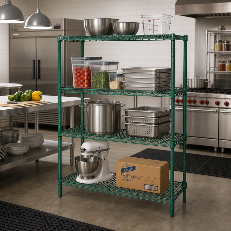 Product image #2 for Quantum 42" x 21" x 54" Stationary Wire Shelving Starter Kit with Green Epoxy Finish