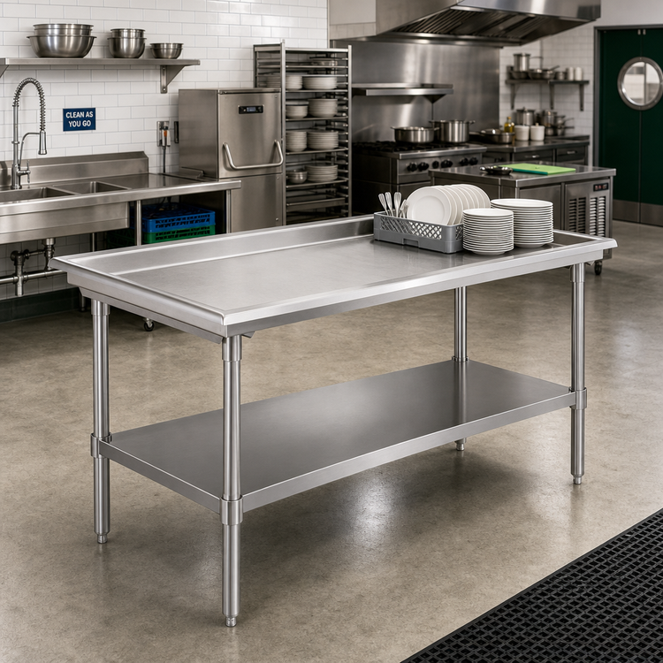 Product image #2 for Klinger's Trading 73-Inch x 30-Inch Stainless Steel Dish Sorting Table with Undershelf