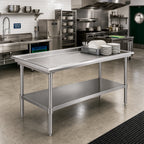 Thumbnail image #2 for Klinger's Trading DST3073 73-Inch x 30-Inch Dish Sorting Table, 16-Gauge 304 Stainless Steel, Open Undershelf, No Backsplash