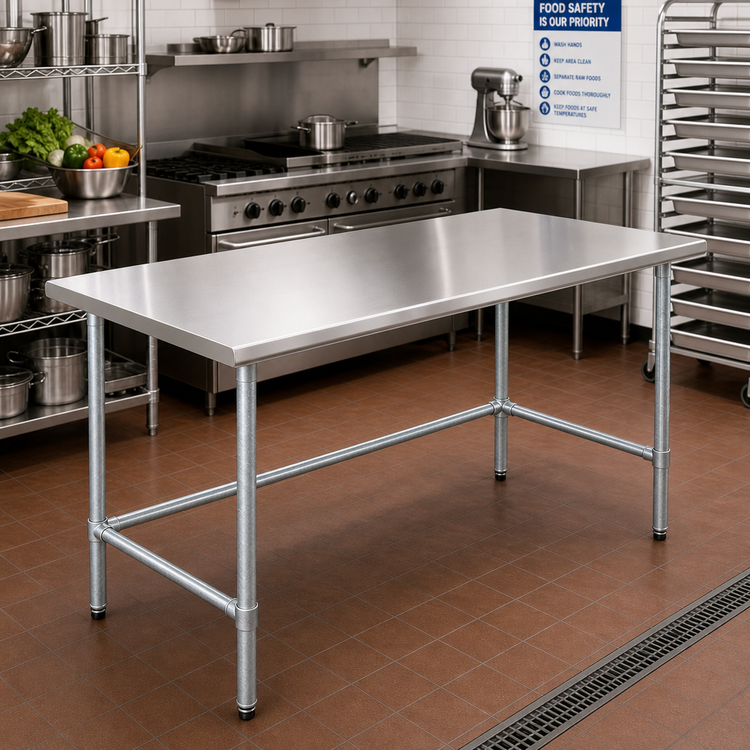 Product image #2 for 72 Inch x 36 Inch 18-Gauge Stainless Steel Reinforced Top Work Table with Galvanized Legs