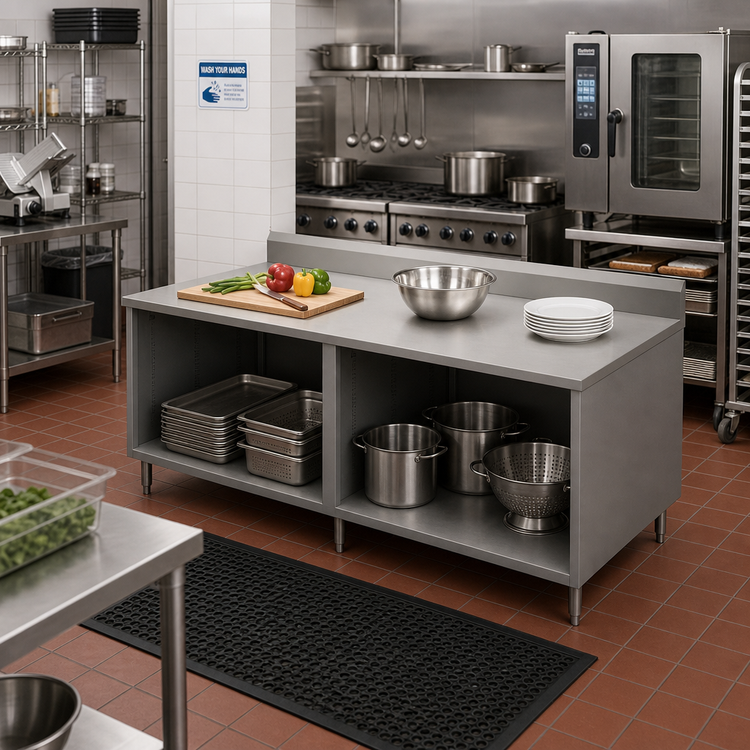 Product image #2 for BK Resources Stainless Steel Chef Table with Open Front Cabinet Base, 84 x 30 Inches, 5-Inch Riser