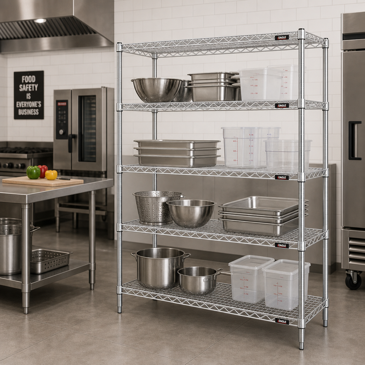 Product image #2 for Eagle Group 4-Tier Starter Wire Shelving Unit with QuadTruss Shelves, 72W x 18D x 63H, Stainless Steel Finish