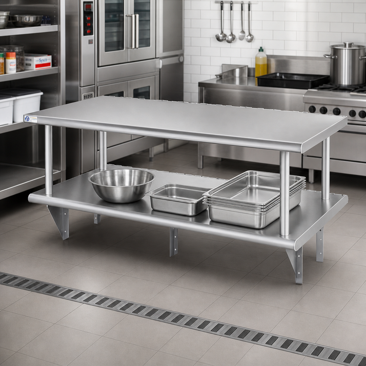 Product image #2 for Heavy Duty Double Pass-Thru Shelf With Over Shelf, 60 Inches W x 24 Inches D, 304 Stainless Steel