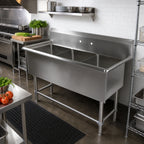 Thumbnail image #2 for John Boos Pro-Bowl 3PB3024 3-Compartment Stainless Steel Sink, 95-1/8 x 29-1/2 in., 10-Inch Backsplash, 16-Gauge