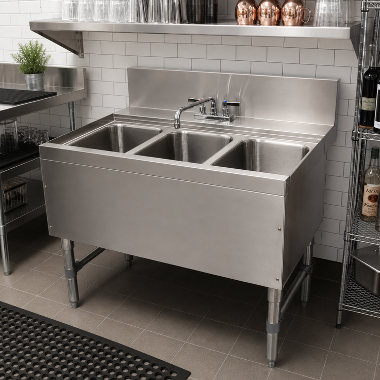 Product image #2 for Advance Tabco Prestige 3-Compartment Stainless Steel Underbar Sink Unit with Deck Mount Faucet