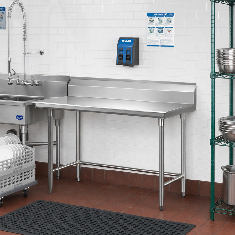Product image #2 for Eagle Group Straight Clean Dishtable, 60 x 30 Inches, Right-to-Left, 16-Gauge 304 Stainless Steel