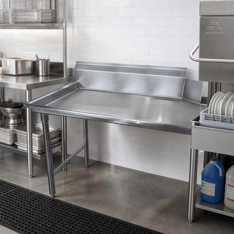 Product image #2 for Advance Tabco Clean Straight Dish Table, Left-Attach, Right-to-Left Flow, 47 x 30 Inches, 10-1/2 Inch Backsplash