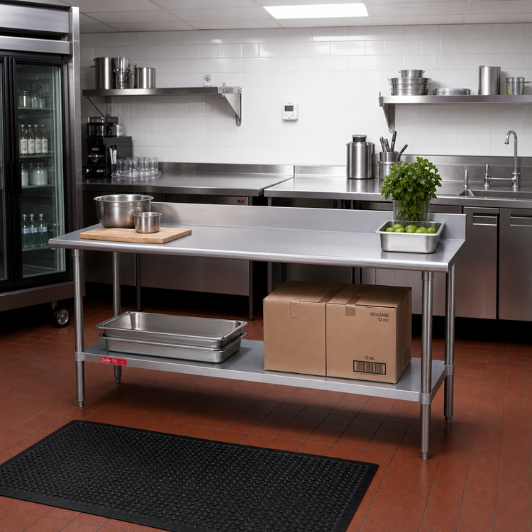 Product image #2 for Duke 108-Inch x 24-Inch Stainless Steel Underbar Work Table with 5-Inch Riser and Galvanized Undershelf
