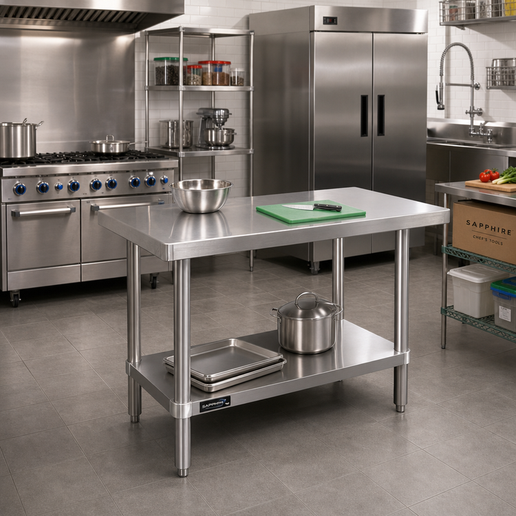 Product image #2 for Sapphire SMTE-3648S 48 Inch x 36 Inch 18/430 Stainless Steel Flat Top Work Table with Undershelf