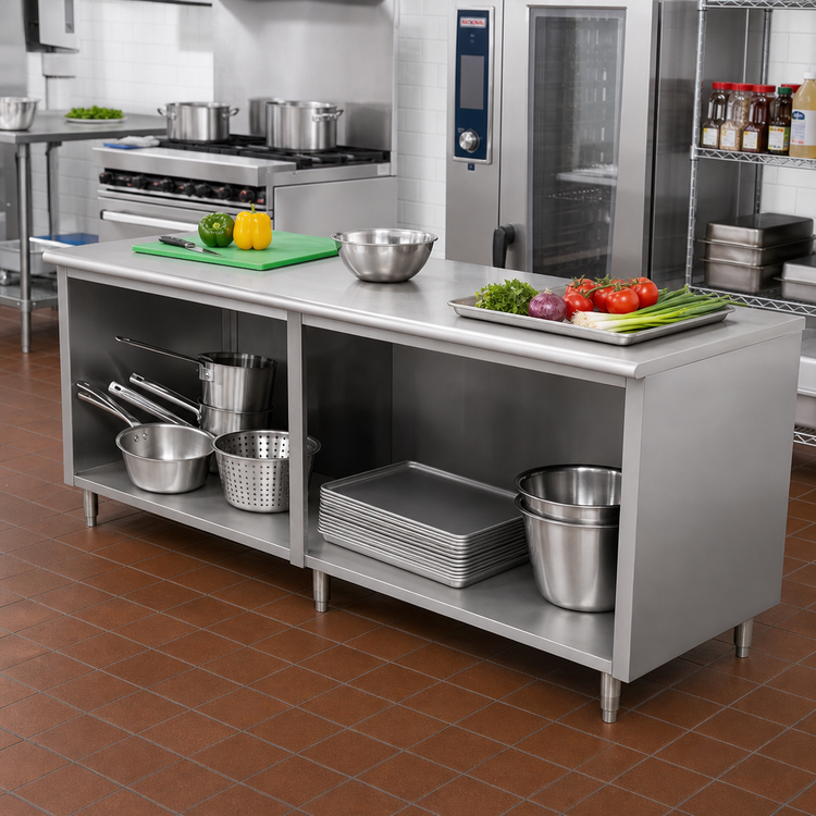 Product image #2 for Advance Tabco Special Value Economy 108 Inch x 24 Inch Flat Top Open Base Stainless Steel Work Table