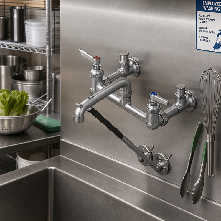 Product image #2 for T&S Brass Wall-Mounted Service Sink Faucet with Bucket/Pail Hook Spout, 8-Inch Centers, Rough Chrome-Plated Finish