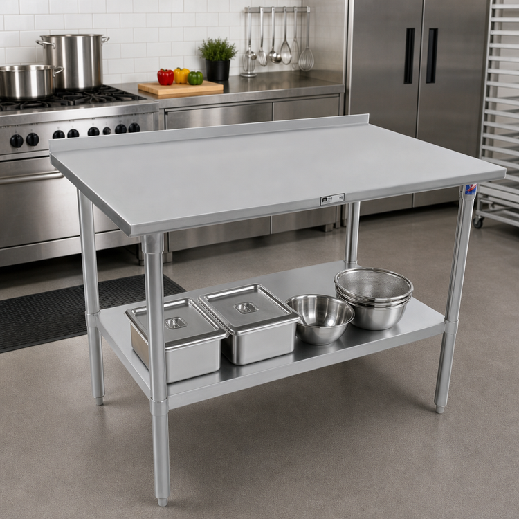Product image #2 for Stallion 60 Inch x 24 Inch 16-Gauge Stainless Steel Work Table with 1-1/2 Inch Rear Riser and Adjustable Undershelf