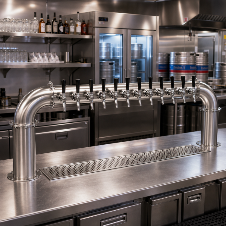 Product image #2 for 12-Faucet Glycol-Cooled Pass-Through Pipe Beer Tower, Brushed Stainless Steel