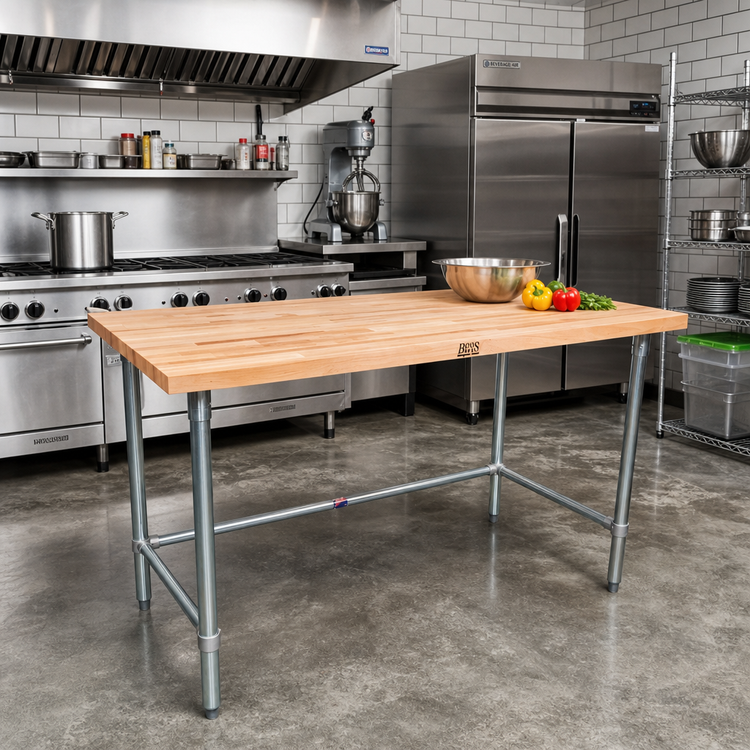 Product image #2 for John Boos SNB08-X 48 Inch x 30 Inch Northern Hard Rock Maple Wood Top Work Table with Stainless Steel Base