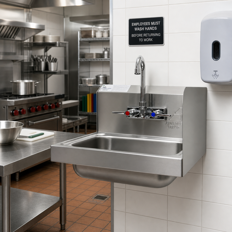 Product image #2 for Advance Tabco Wall-Mounted Hand Sink with Right Side Splash, 14 x 10 x 5-Inch Bowl