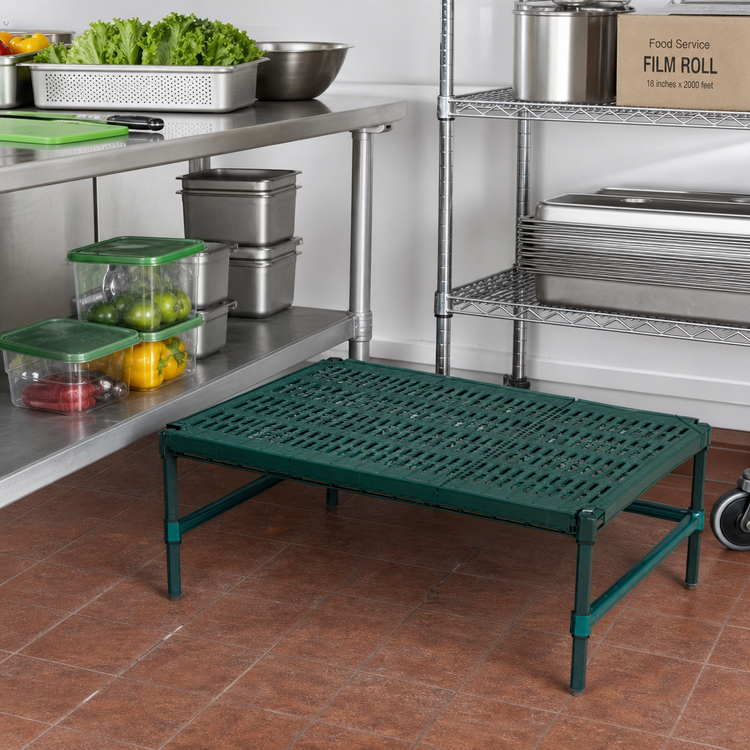 Product image #2 for QuadPlus Mobile Dunnage Rack with 3-Sided Frame and Louvered Mat, 30 x 21 x 14 Inches, 800 lb Capacity