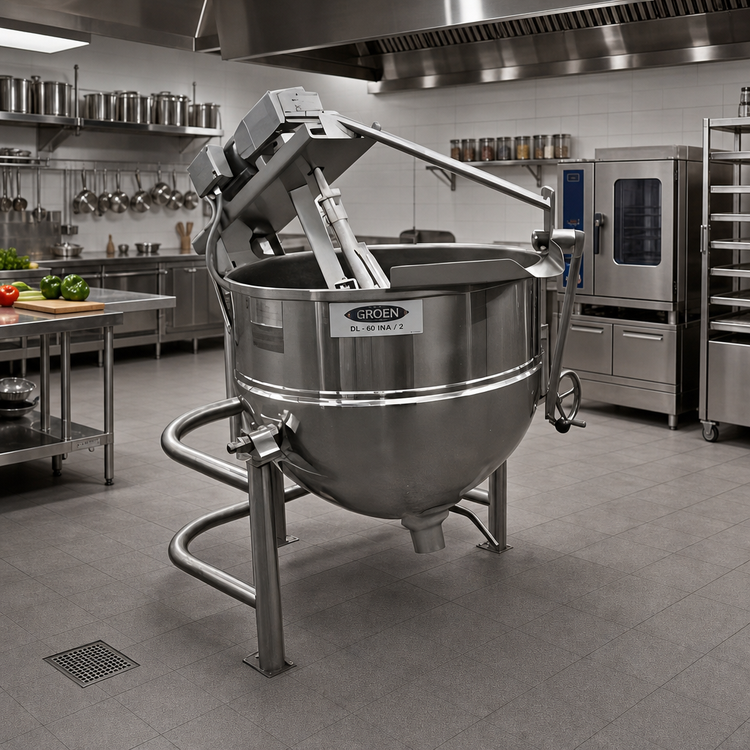 Product image #2 for Groen DL-60 INA/2 60-Gallon Direct Steam Tilting Cooker/Mixer Kettle with Inclined Agitator
