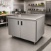 Thumbnail image #2 for Advance Tabco Enclosed Work Table with Cabinet Base, Mid-Shelf and Hinged Doors, 120 x 30 Inches, 14-Gauge Stainless Steel Top