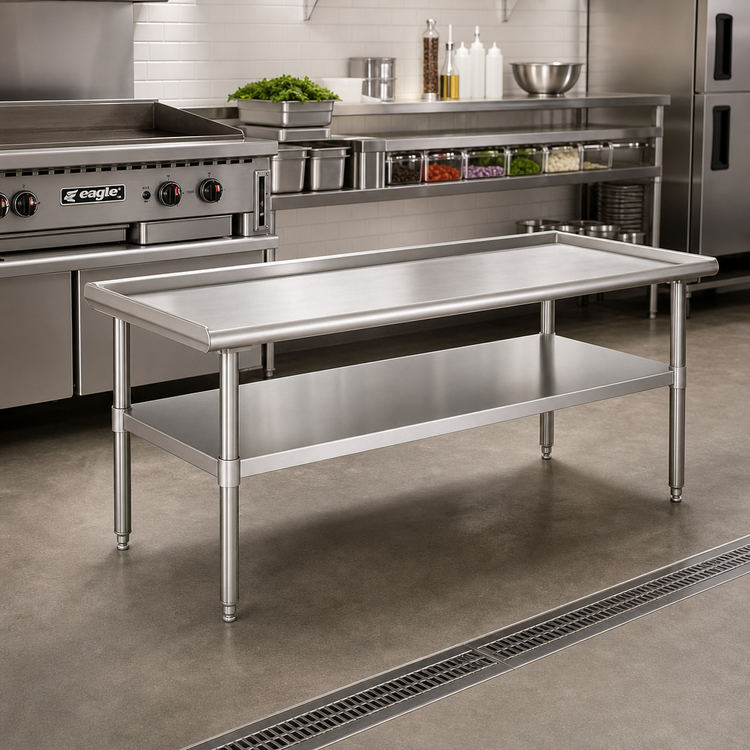 Product image #2 for Eagle Group 72-3/8-Inch Stainless Steel Griddle/Equipment Stand with Open Base and Adjustable Undershelf