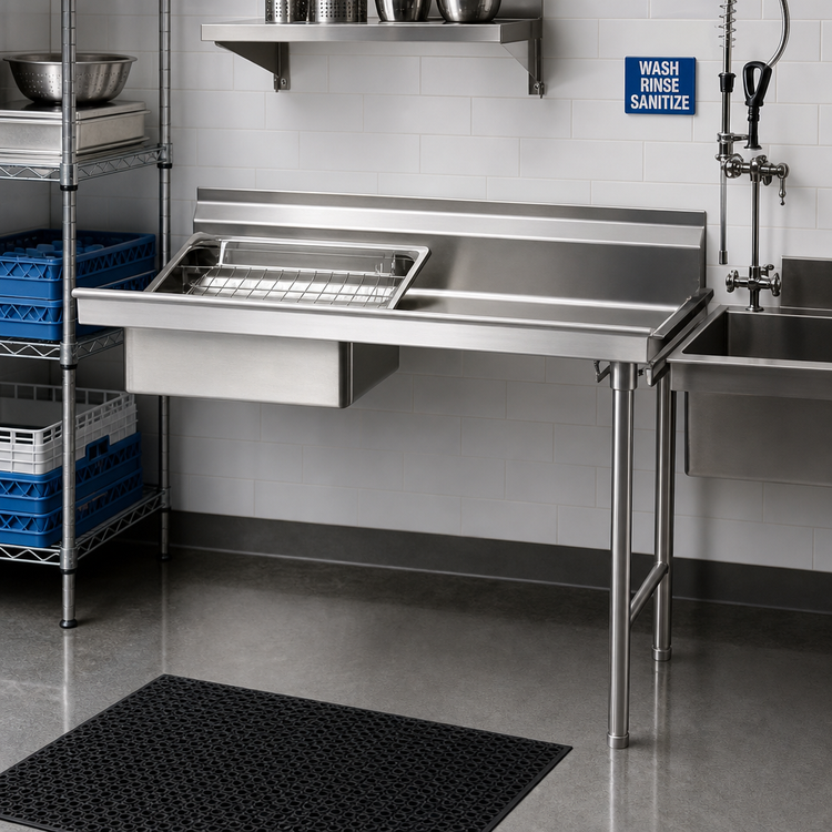 Product image #2 for Eagle Group 48-Inch Straight Soiled Dishtable with Pre-Rinse Sink, Right-to-Left Operation, 16/430 Stainless Steel Top