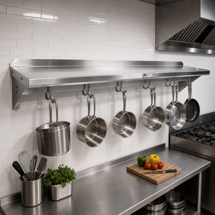 Product image #2 for John Boos Stallion Wall-Mounted Stainless Steel Pot Rack Shelf, 84 x 16 x 13 Inches