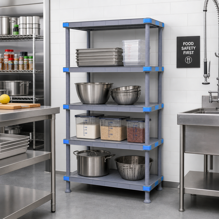 Product image #2 for Millenia Stationary Starter Polymer Shelving Unit, 30 x 24 x 74 Inches, Gray, 4 Solid Shelves