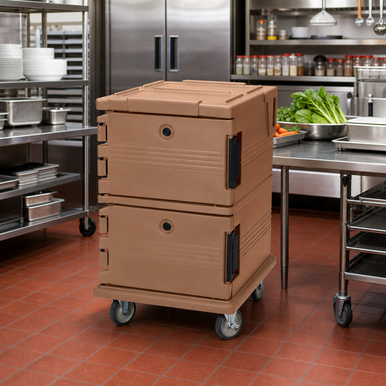 Product image #3 for Cambro Ultra Camcart UPC1200 Front-Loading Double-Compartment Insulated Food Pan Carrier Cart, 90 Qt., Coffee Beige