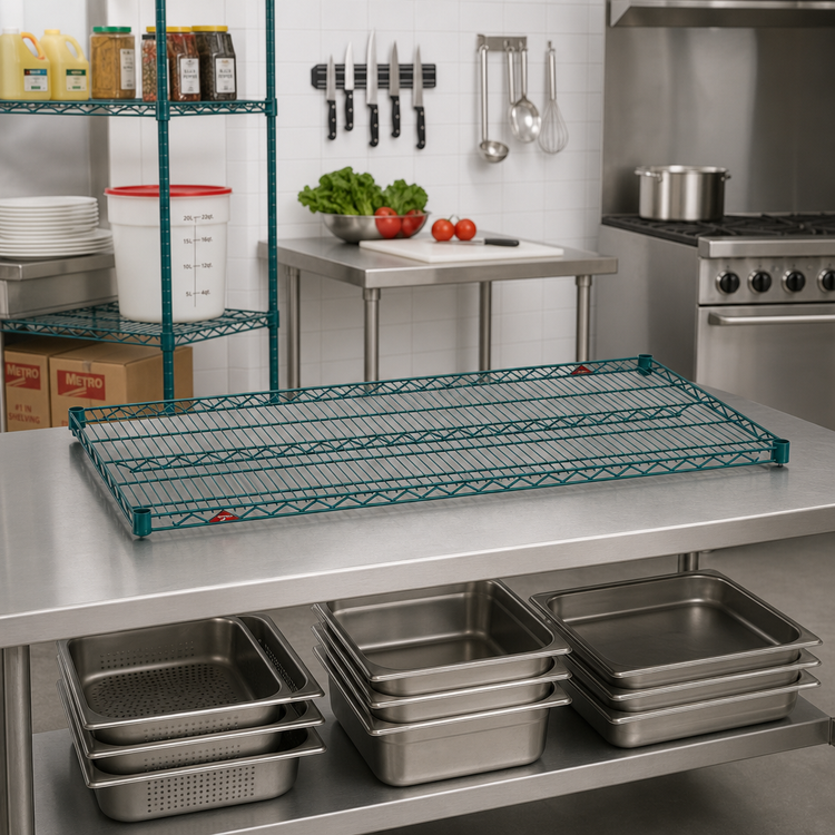 Product image #3 for Metro Super Erecta 54-Inch Wide x 24-Inch Deep Wire Shelf, Metroseal Green Epoxy-Coated with Microban