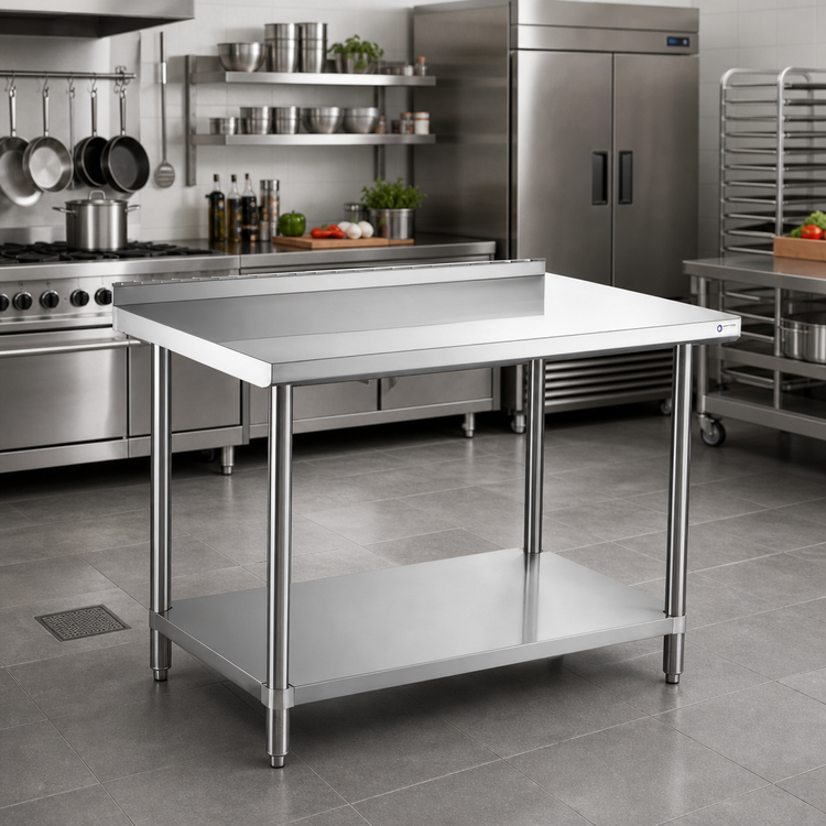Product image #2 for 60-Inch x 30-Inch Stainless Steel Worktable with 2-Inch Rear Backsplash and Undershelf