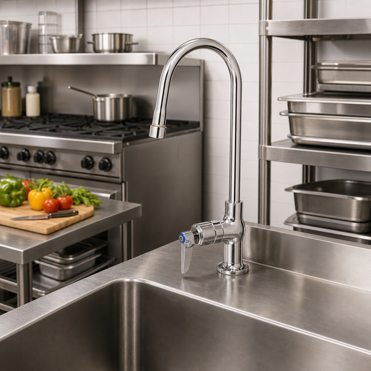 Product image #2 for T&S Brass Single Temperature Single Pantry Deck Mount Gooseneck Faucet with 5-3/4 Inch Swivel/Rigid Spout