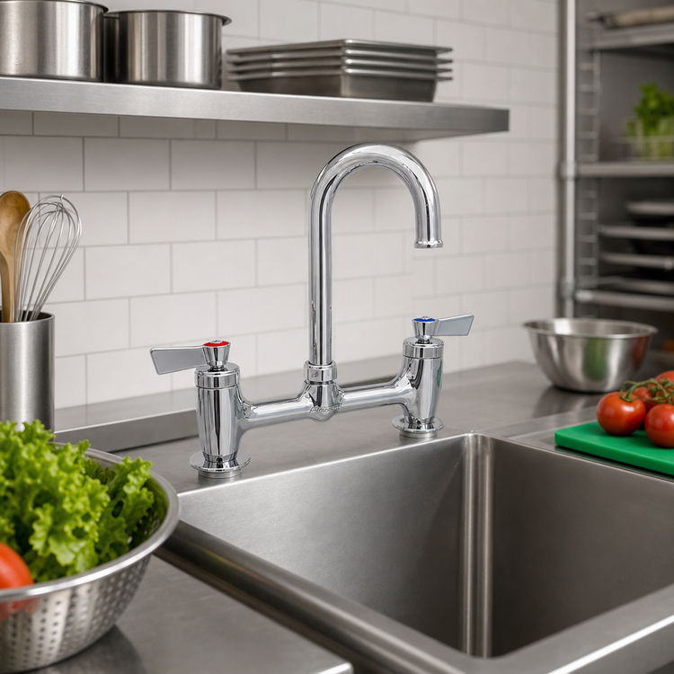 Product image #2 for Fisher Commercial Deck-Mount Manual Faucet with 6-Inch Swivel Gooseneck Spout, 8-Inch Centers